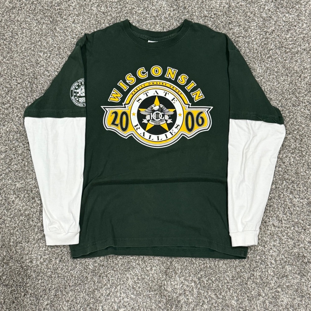 Y2K Harley Davidson Wisconsin State Rally 2006 HOG Green Bay Shirt Mens L Layers